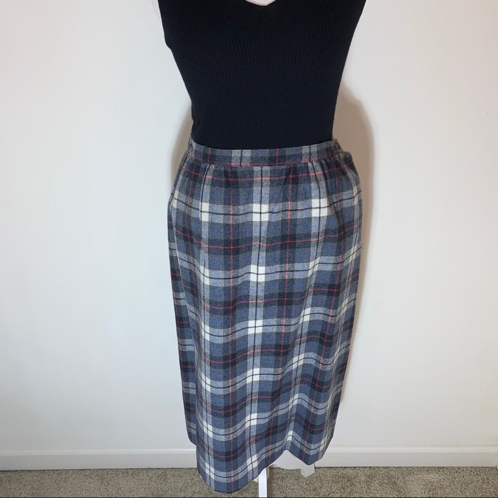 Vintage Pendleton Skirt Plaid Grey Wool Red VTG